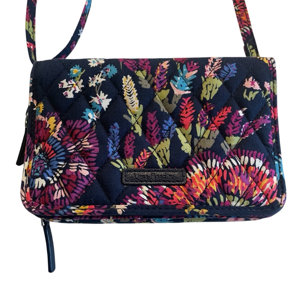 Vera Bradley Crossbody Rfid Insert Midnight Wildflower Navy Blue Double Zip Snap